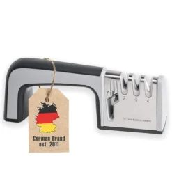 Knivslip i Svart 4-i-1 knivvässare i rostfritt stål för saxar och köksknivar Lämplig för stål och keramik för grov- och finslipning med halkfri