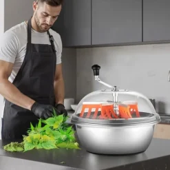 Salladsslungor-Knopp- och bladtrimmer - Skåltrimmer manuell Ø 49 cm - Rostfria blad - Transparent lock - Våt/torr - Vevdriven snurrskärning