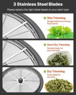 Knopptrimmer och Bladtrimmer - Skålmodell 42 cm - Handvevad - Rostfria stålblad - Våt och torr trimning - Genomsynligt lock