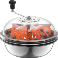 Knopptrimmer och Bladtrimmer - Skålmodell 42 cm - Handvevad - Rostfria stålblad - Våt och torr trimning - Genomsynligt lock