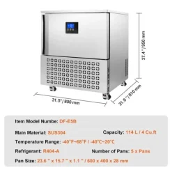 Frysar-Kommersiell blastfrys 114L, 5 fack, blast chiller för skaldjur och gelato, effektiv nedkylning, energibesparande köksutrustning