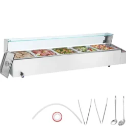 Kommersiell elektrisk bänkvarmare 5*8 Qt med glasskydd, effektiv matlagning, håll varmt, idealisk för restauranger och evenemang
