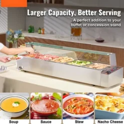 Kommersiell elektrisk bänkvarmare 5*8 Qt med glasskydd, effektiv matlagning, håll varmt, idealisk för restauranger och evenemang
