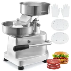 Pressar-Kommersiell hamburgerbiffmaskin 150 mm, kraftig rostfri skål, köksmaskin för köttformning med 1000 pattypapper.