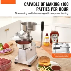 Pressar-Kommersiell hamburgerbiffmaskin 130 mm, kraftig rostfri skål, hamburgerpress för köttformning med 1000 pattypapper.