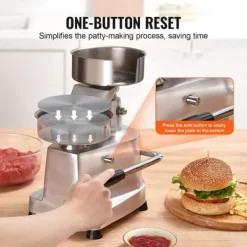 Pressar-Kommersiell hamburgerbiffmaskin 130 mm, kraftig rostfri skål, hamburgerpress för köttformning med 1000 pattypapper.
