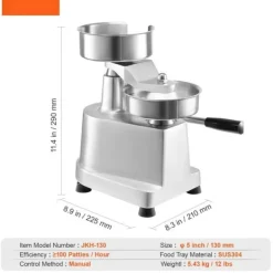Pressar-Kommersiell hamburgerbiffmaskin 130 mm, kraftig rostfri skål, hamburgerpress för köttformning med 1000 pattypapper.