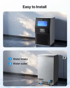 Kommersiell ismaskin - Fristående isbitsmaskin - 36 kg/24 h - 5,4 kg isförvaring - 32 isbitar/cykel - LED-display - Självrengöring - Rostfritt stål