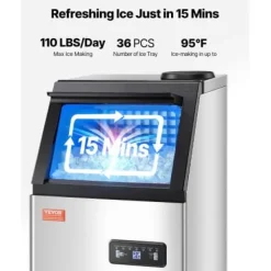 Kommersiell ismaskin, 36 isbitar, 36x43x75,5 cm, rostfritt stål