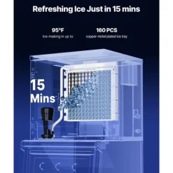 Ismaskiner-Kommersiell Ismaskin, 400 LBS/24H Modell, 300 LBS Förvaringsbehållare, Automatisk Självrengöringsfunktion