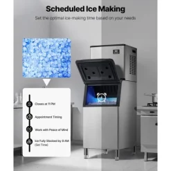 Ismaskiner-Kommersiell Ismaskin, 400 LBS/24H Modell, 300 LBS Förvaringsbehållare, Automatisk Självrengöringsfunktion