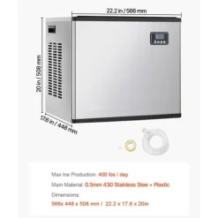 Ismaskiner-Kommersiell Ismaskin, 400 LBS/24H Modell, 300 LBS Förvaringsbehållare, Automatisk Självrengöringsfunktion