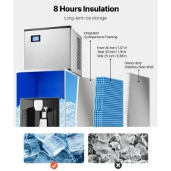 Kommersiell ismaskin 500 pund/dag, 180 pund förvaringsfack, Automatisk isdispensering