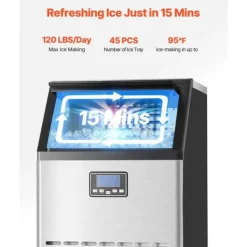Ismaskiner-Kommersiell Ismaskin, Fristående Skåpmaskin, 120lbs/24H, 45 Isbitar Kapacitet
