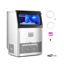 Ismaskiner-Kommersiell Ismaskin, Fristående Skåpmaskin, 90lbs/24H Kapacitet, 50 Isbitar per omgång