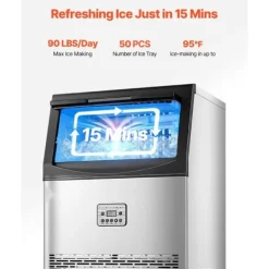 Ismaskiner-Kommersiell Ismaskin, Fristående Skåpmaskin, 90lbs/24H Kapacitet, 50 Isbitar per omgång