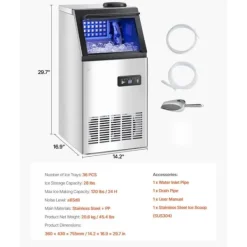 Ismaskiner-Kommersiell ismaskin, Fristående skåpmaskin, 120lbs/24H Produktionskapacitet, 36 isbitar per cykel