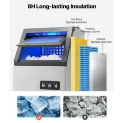 Kommersiell Ismaskin, Fristående Skåpmaskin, 110lbs/24H Produktionskapacitet, 36 Isbitar per Cykel