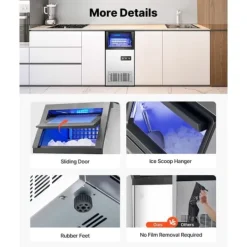 Kommersiell Ismaskin, Fristående Skåpmaskin, 110lbs/24H Produktionskapacitet, 36 Isbitar per Cykel