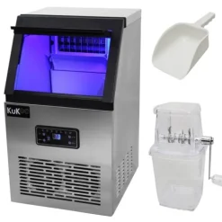 Ismaskiner-Kommersiell Ismaskin i Rostfritt Stål För Restaurang 40 KG Is På 24 H Bar Café Konditori Ismaskiner Automatiskt Vattenintag 22 mm Storlek Per Iskub