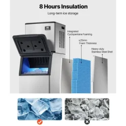 Kommersiell Ismaskin, Modell 550 lbs/24h, med 300 lbs Förvaringsbehållare, Automatisk Självrengöring