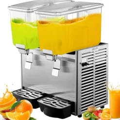 Dryckesautomater-Kommersiell rostfri kalldrycksdispenser för fruktjuice och iste, 2 tankar, 6,4 gallon, med termostatkontroll.