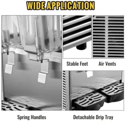 Dryckesautomater-Kommersiell rostfri kalldrycksdispenser för fruktjuice och iste, 2 tankar, 6,4 gallon, med termostatkontroll.