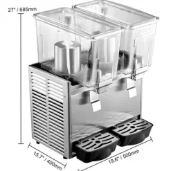 Dryckesautomater-Kommersiell rostfri kalldrycksdispenser för fruktjuice och iste, 2 tankar, 6,4 gallon, med termostatkontroll.