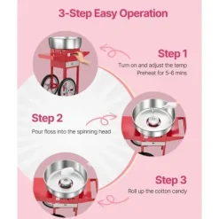 Kommersiell Sockervaddsmaskin med Vagn, 1000W Modell, Rödfärgad, Hög Effektivitet