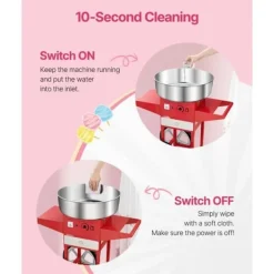 Kommersiell Sockervaddsmaskin med Vagn, 1000W Modell, Rödfärgad, Hög Effektivitet