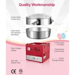 Kommersiell Sockervaddsmaskin, 1000W Modell, Perfekt för Fester, Röd Färg