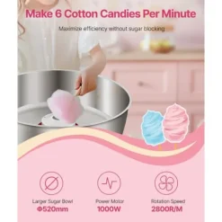 Maskiner För Spunnet Socker-Kommersiell sockervaddsmaskin, 1000W Modell, Perfekt för fest, Rosa färg