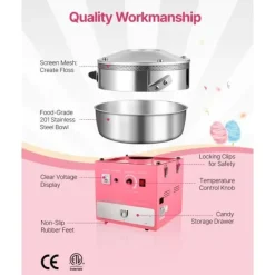 Maskiner För Spunnet Socker-Kommersiell sockervaddsmaskin, 1000W Modell, Perfekt för fest, Rosa färg