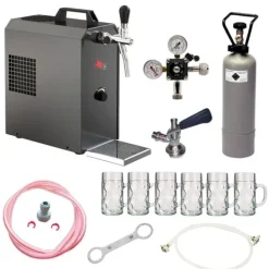 Ölkranar-Komplett uppsättning - Öltapp JET 30 en linje torr kylare, 35 liter/h -Bierkoffer inkl. ölglas ISAR 0,3 liter 6 st., KEG:Type G