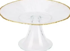 Koopman Dekorativt tårtfat av glas på ben 21 cm med guldkant