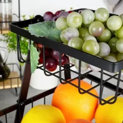 Korg för frukt och grönsaker, svart, metall, 3-vånings, VILDE 229111