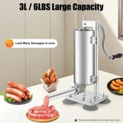 Jerkyspruta-Korvstoppare, manuell modell, 6 korvhorn (rostfritt stål & plast), låg ljudnivå för hemlagad korv