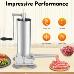 Jerkyspruta-Korvstoppare, manuell modell, 6 korvhorn (rostfritt stål & plast), låg ljudnivå för hemlagad korv