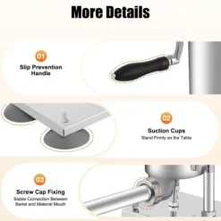 Jerkyspruta-Korvstoppare, manuell modell, 6 korvhorn (rostfritt stål & plast), låg ljudnivå för hemlagad korv