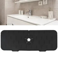 Kran Absorberande matta Tvättbar Återanvändbar Silikon Diskbänk Bänkskiva Vattenfångare för kök Badrum RV 61x14cm Svart