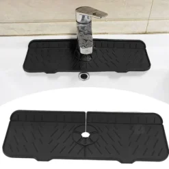 Kran Absorberande matta Tvättbar Återanvändbar Silikon Diskbänk Bänkskiva Vattenfångare för kök Badrum RV Svart