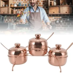 Kryddburkset i rostfritt stål, salt- och pepparburk, sockerburk med lock och sked, kryddflaskor för kök med förvaringsställ, roséguld