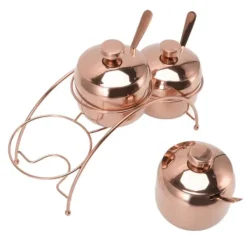 Kryddburkset i rostfritt stål, salt- och pepparburk, sockerburk med lock och sked, kryddflaskor för kök med förvaringsställ, roséguld