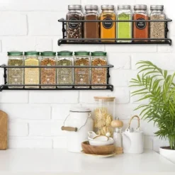 Kryddhylla - Hållbar - Metall - Svart - 4 delar - Hängande installation