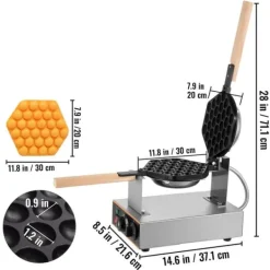 1,4kw elektrisk ägg våffelmaskin, parallell uppvärmning, 180 graders rotationsdesign, exakt temperatur- och tidskontroll