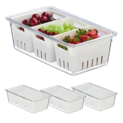 Behållare För Matförvaring-Kylskåpsförvaringslåda, 10x32x17,5 cm, Transparent, Vit