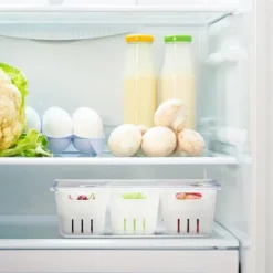 Behållare För Matförvaring-Kylskåpsförvaringslåda, 10x32x17,5 cm, Transparent, Vit