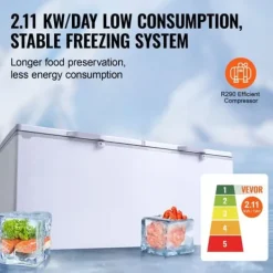 Frysar-Kystfrys 19,8 ku.ft / 561 L stor djupfrys med 4 avtagbara korgar, energieffektiv, tyst drift