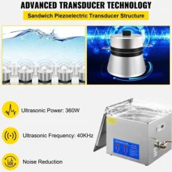 Ultraljudstvätt-15L 60A Ultraschallsrengörare med värme 360W i rostfritt stål för glasögon, smycken, tandproteser, mynt osv. (15L)