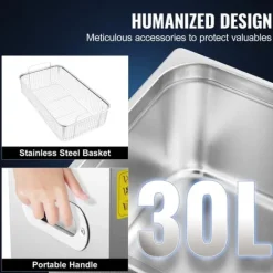 Ultraljudstvätt-30L 100A Ultrasonisk rengöringsmaskin med värme 600W i rostfritt stål för glasögon, smycken, tandproteser, mynt m.m. (30L)